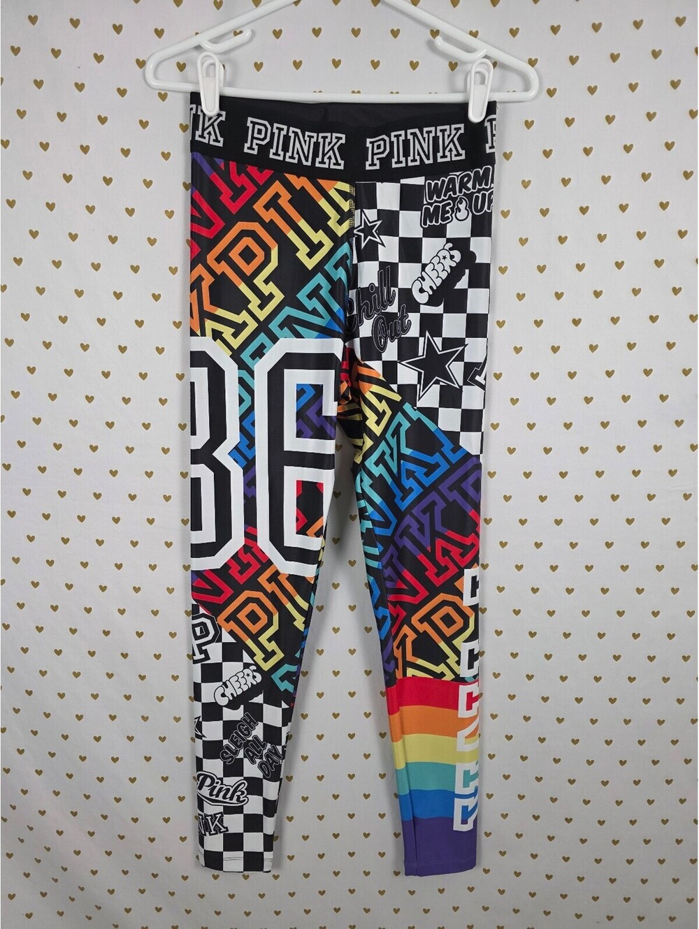 PINK New Victorias Secret Fashion Show 2018 Rainbow Checkered Leggings Pants SM
